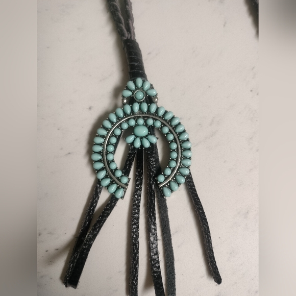 Express Jewelry - Turquoise Bold Statement Necklace | Express | Boho Western Vibes Leather Chain